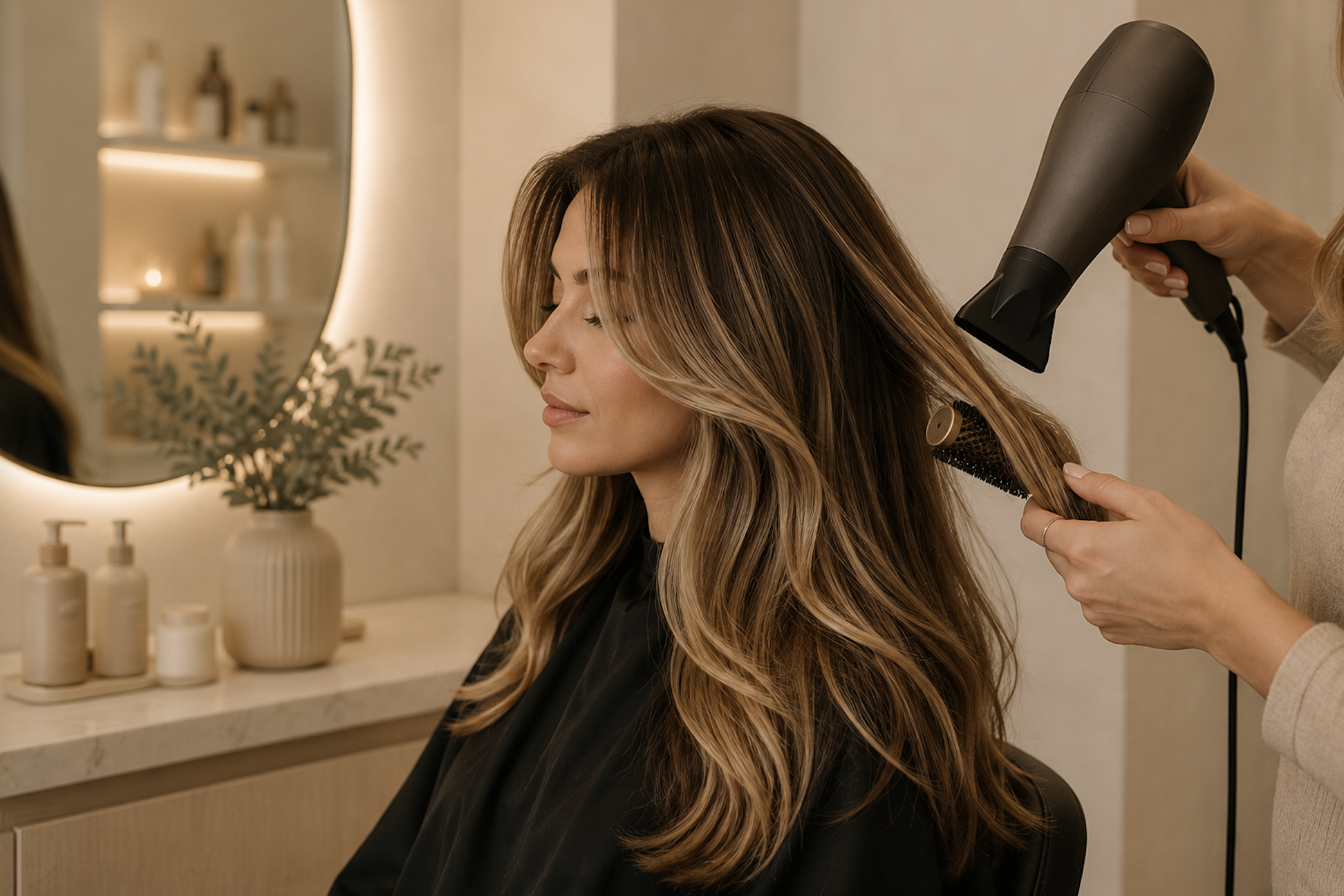 Frisørbehandling med styling og hårpleje